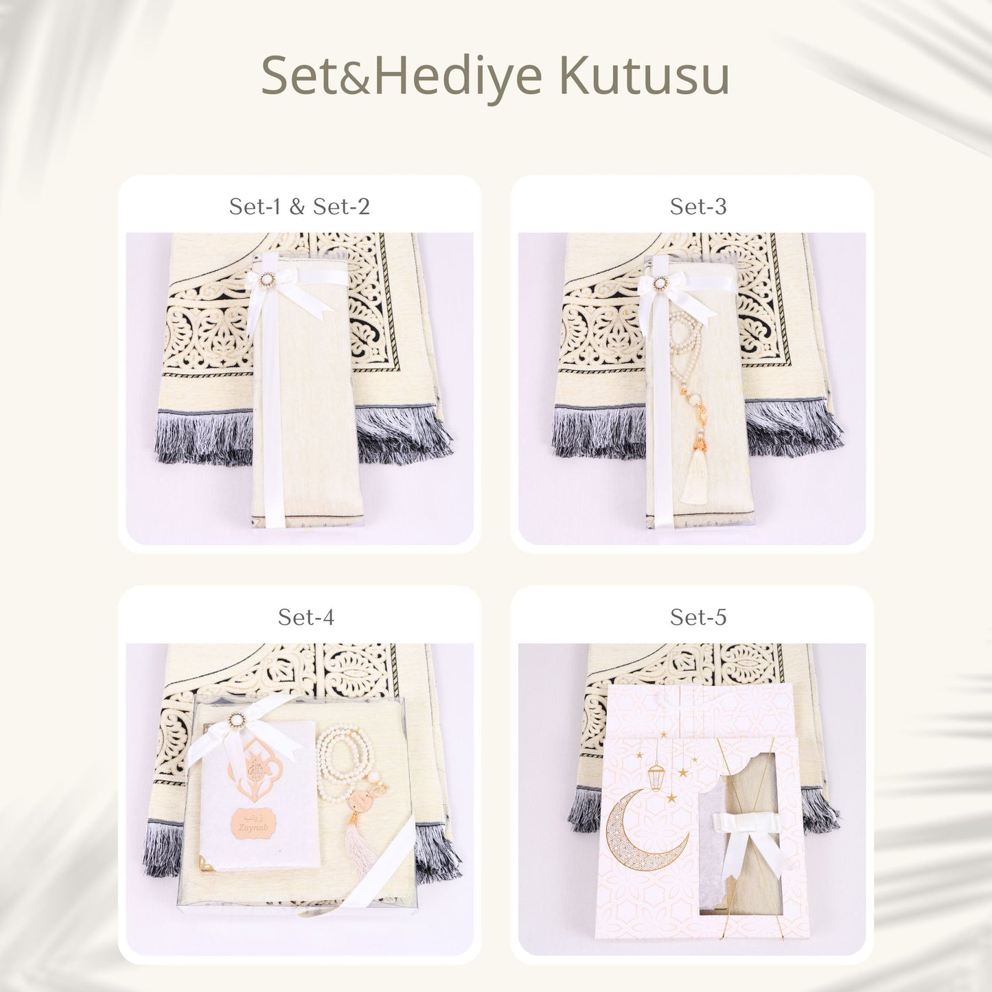 Kişiselleştirilmiş İsme Özel Seccade Kuran Tesbih Hediye Seti, Hediyelik İsimli Seccade Seti