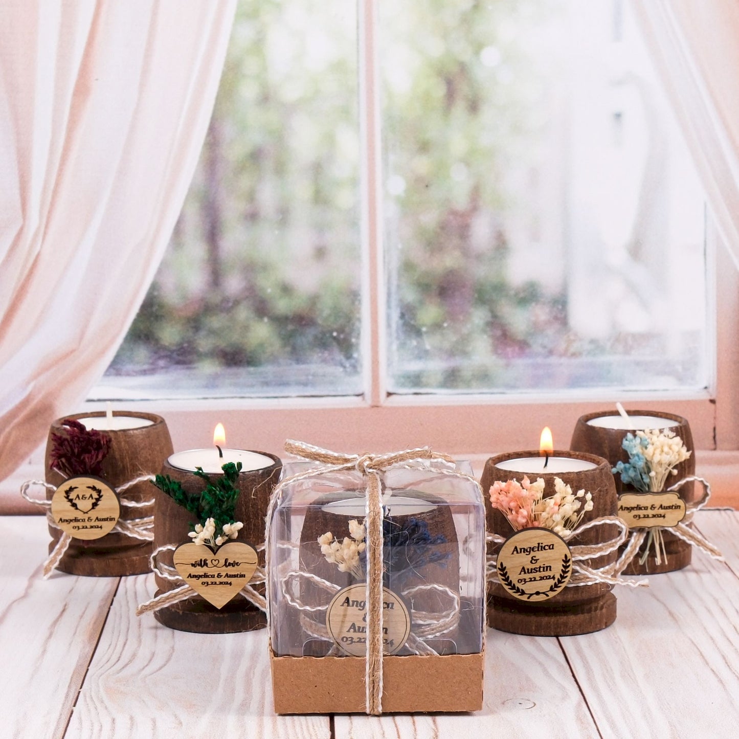 Kişiye Özel Ahşap Mumluk Düğün Hediyeleri, Nişan Hediyeleri, Nikah Hediyeleri