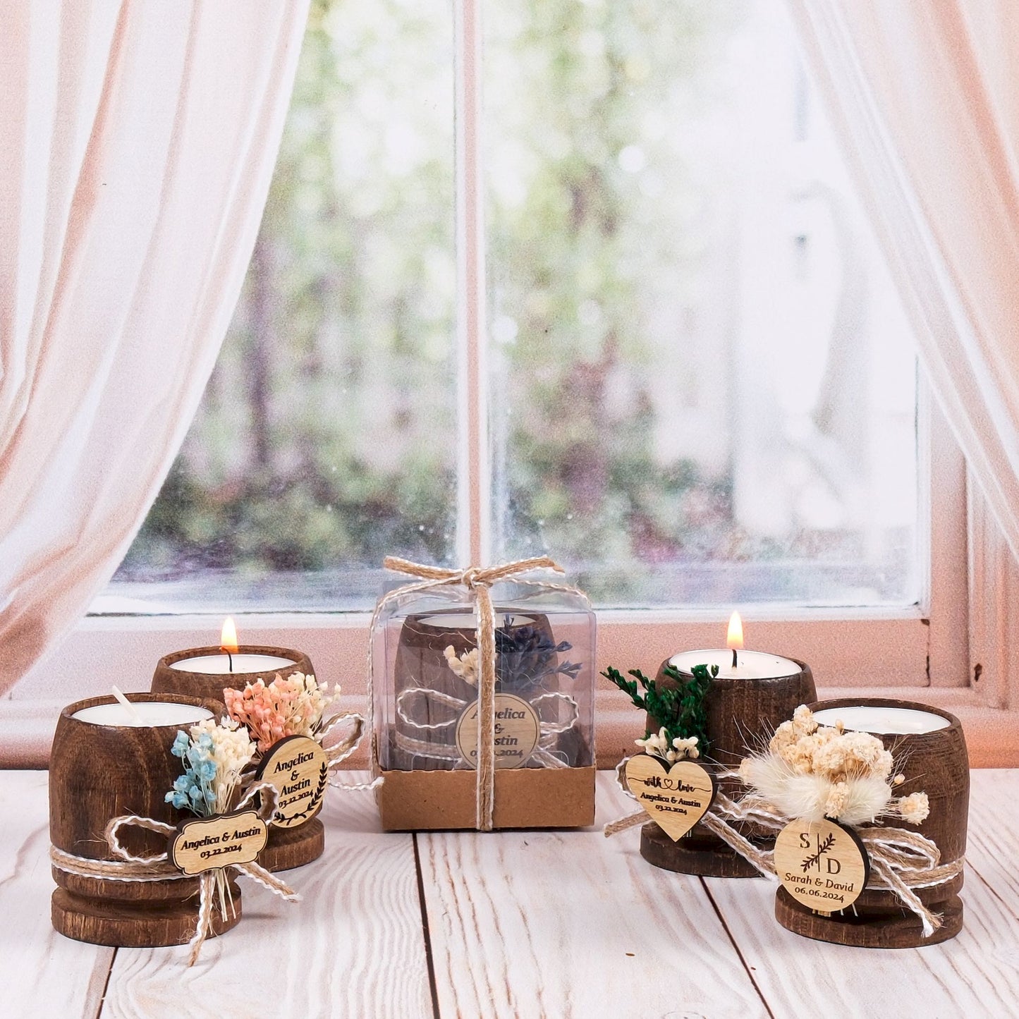 Kişiye Özel Ahşap Mumluk Düğün Hediyeleri, Nişan Hediyeleri, Nikah Hediyeleri