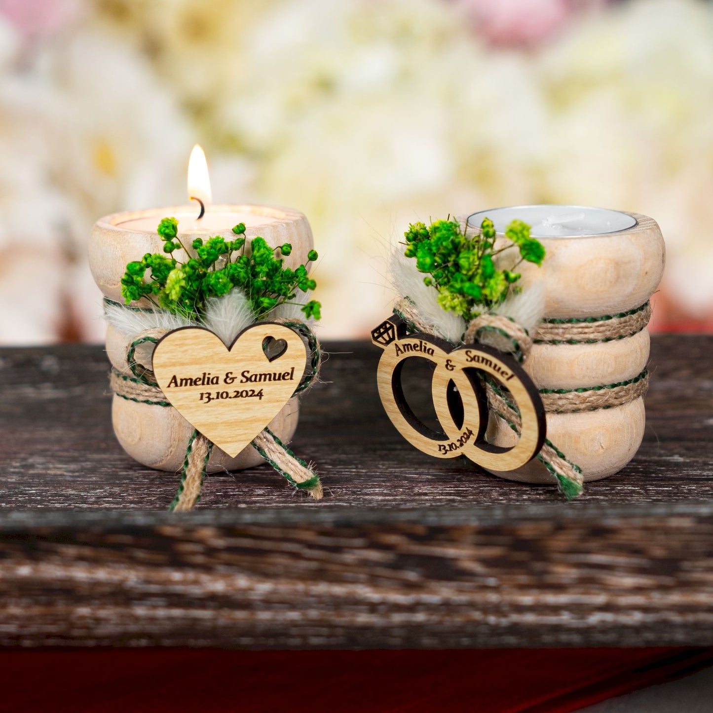 Kişiye Özel Ahşap Mumluk Düğün Hediyeleri, Nişan Hediyeleri, Nikah Hediyeleri