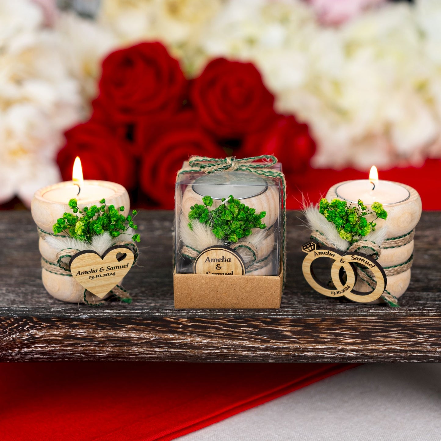 Kişiye Özel Ahşap Mumluk Düğün Hediyeleri, Nişan Hediyeleri, Nikah Hediyeleri