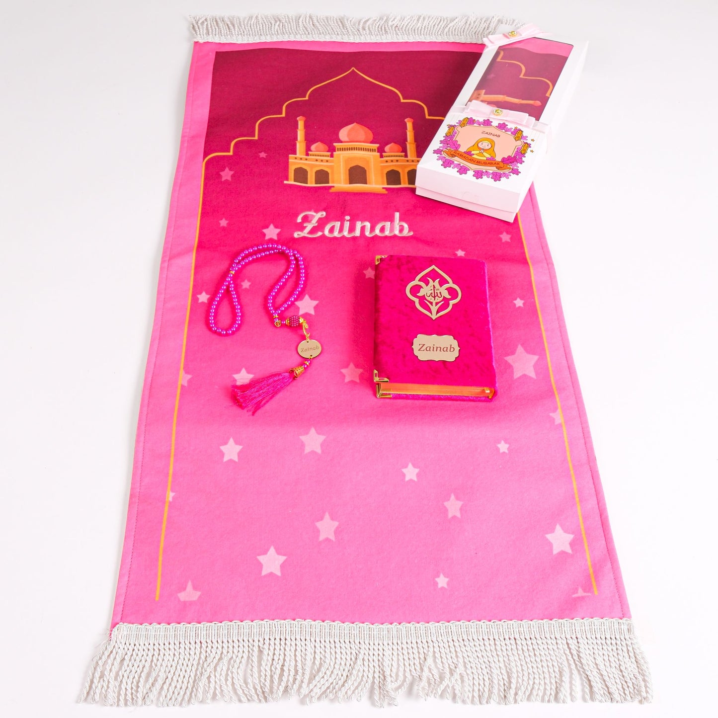 İsme Özel Çocuk İçin Seccade Kuran Tesbih Hediye Seti, Hediyelik İsimli Seccade Seti