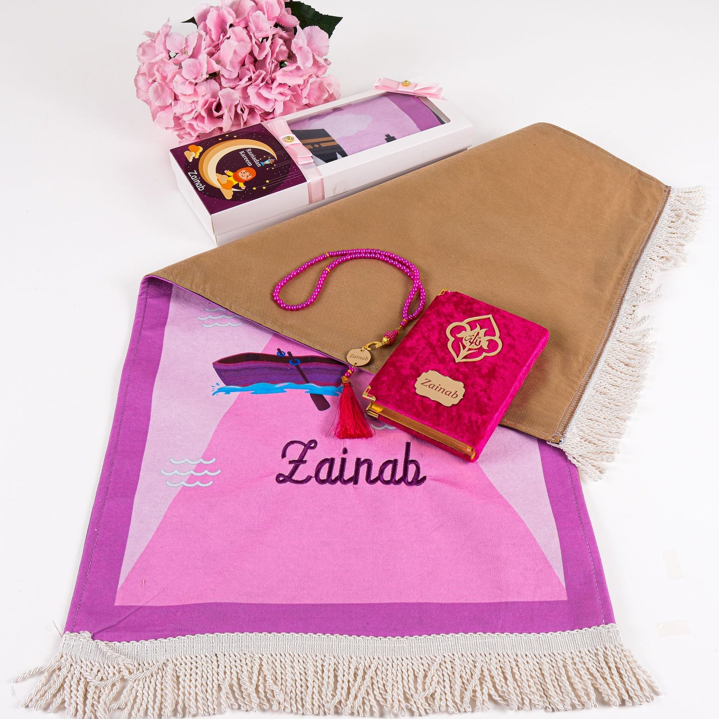 İsme Özel Çocuk İçin Seccade Kuran Tesbih Hediye Seti, Hediyelik İsimli Seccade Seti