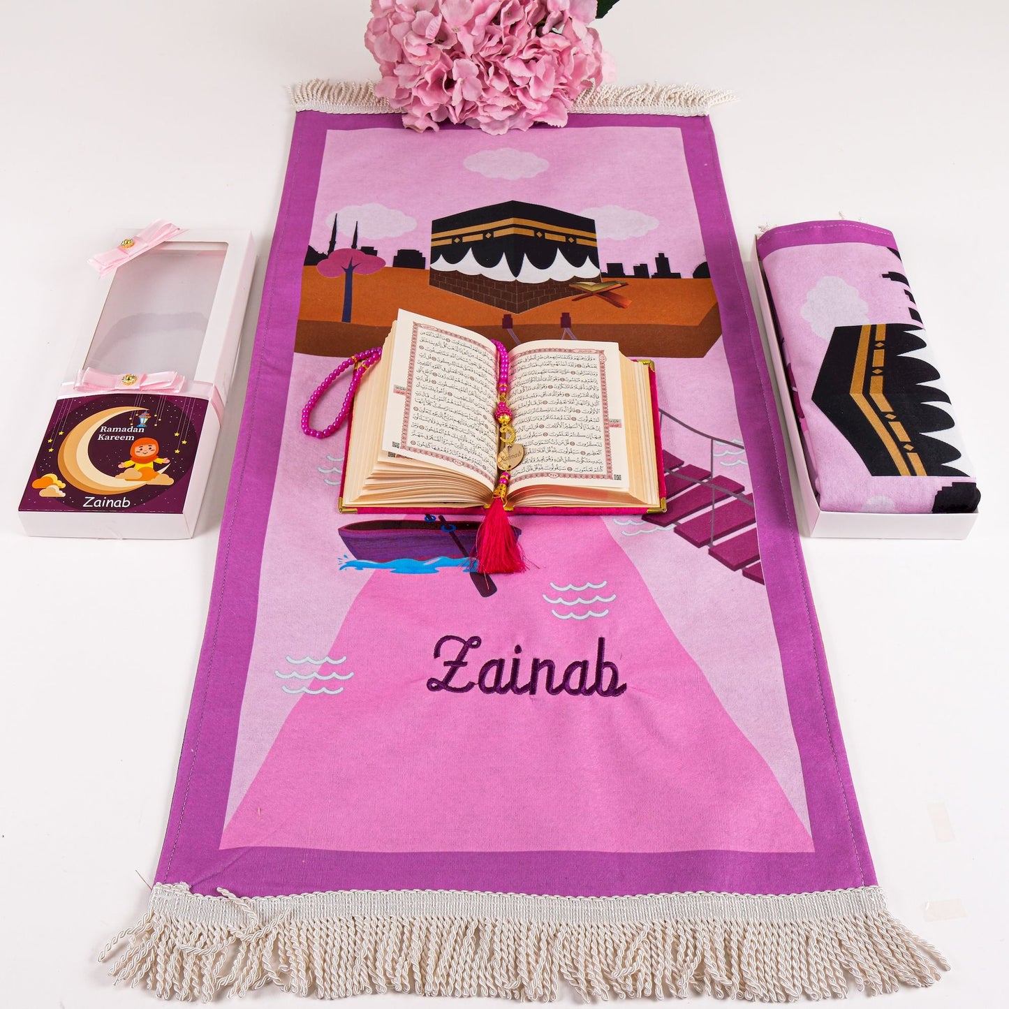 İsme Özel Çocuk İçin Seccade Kuran Tesbih Hediye Seti, Hediyelik İsimli Seccade Seti