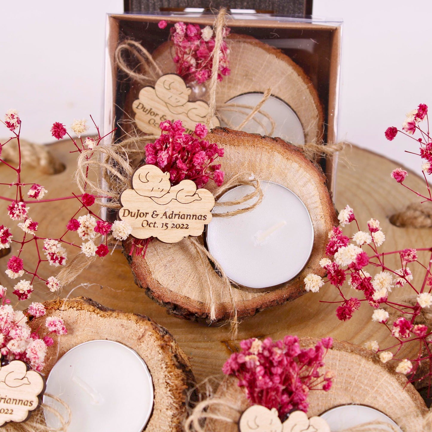 Kişiye Özel Ahşap Mumluk Baby Shower Hediyeleri, Bebek Şekeri