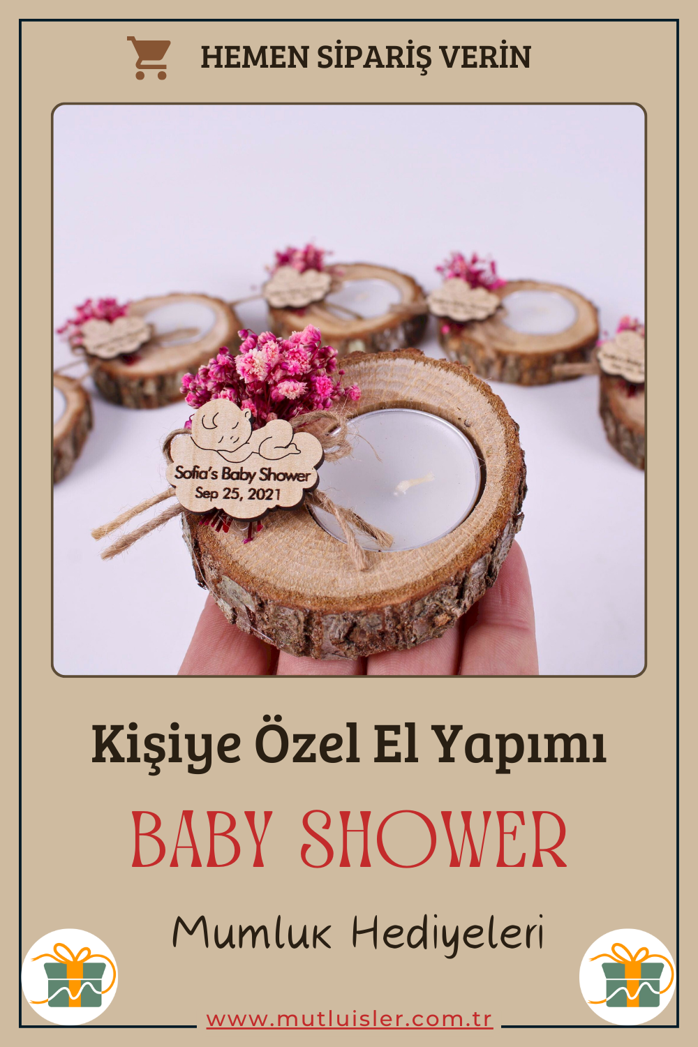 Kişiye Özel Ahşap Mumluk Baby Shower Hediyeleri, Bebek Şekeri