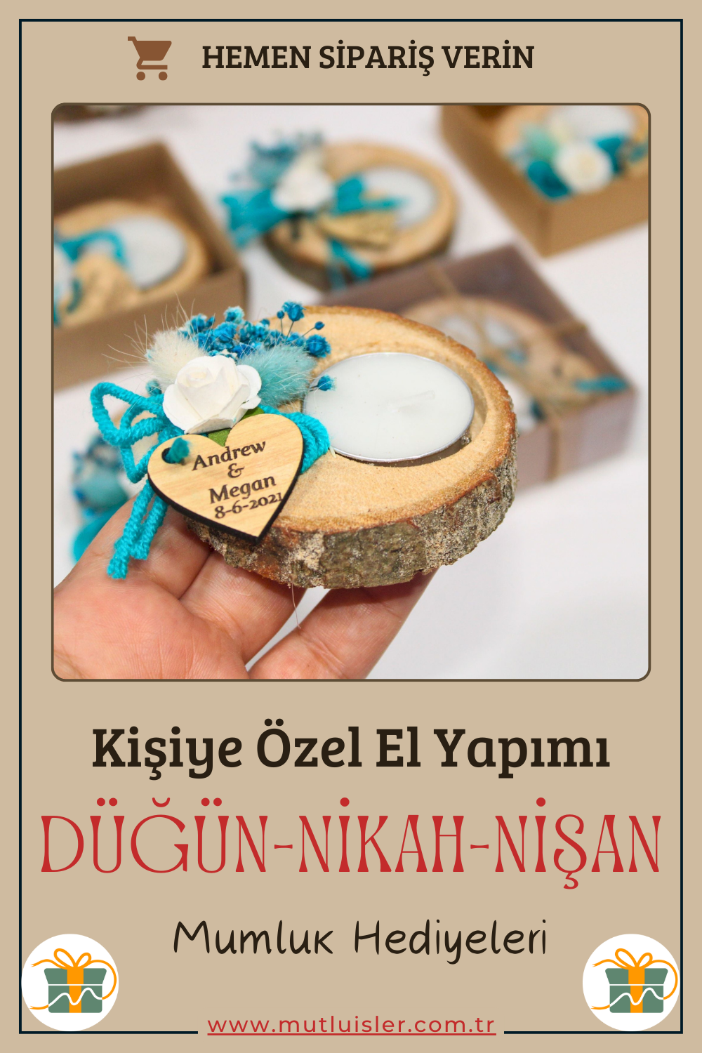 Kişiye Özel Ahşap Mumluk Düğün Hediyeleri, Nikah Hediyeleri, Nişan Hediyeleri