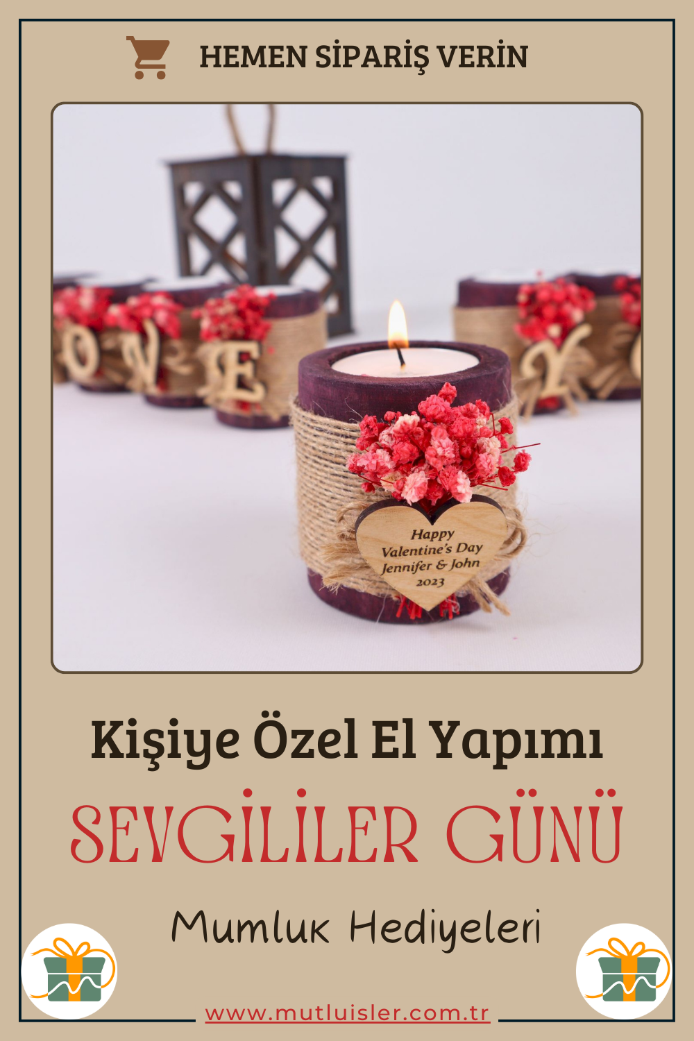 Sevgililer Günü Kişiye Özel Ahşap Mumluk, Düğün Hediyeleri, Nişan Hediyeleri, Nikah Hediyeleri