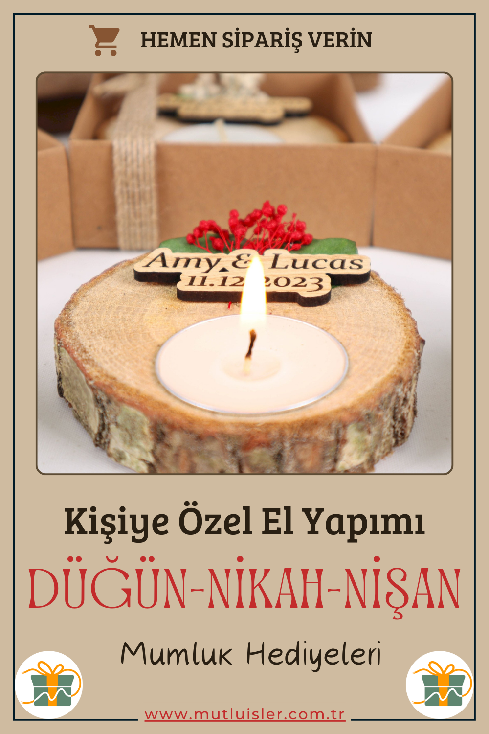 Kişiye Özel Ahşap Mumluk Düğün Hediyeleri, Nikah Hediyeleri, Nişan Hediyeleri