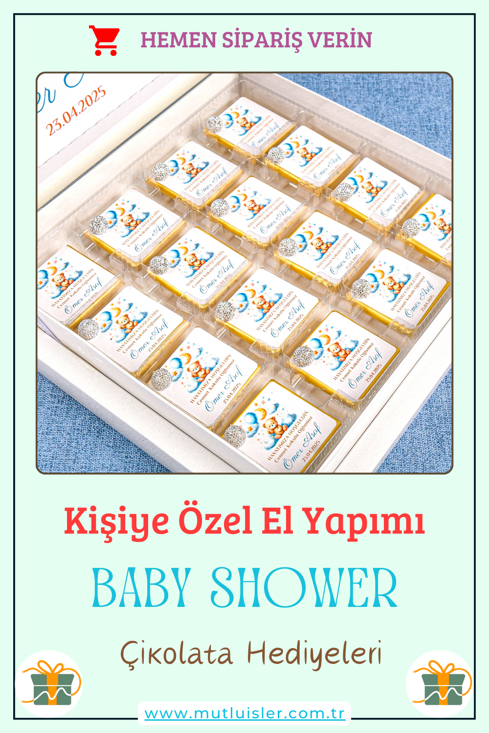 Kişiye Özel Baby Shower Çikolata Kutusu, Cinsiyet Partisi, 1 Yaş Doğum Günü İkramlık