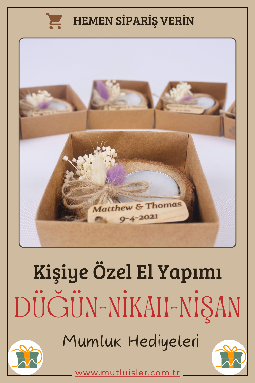 Kişiye Özel Ahşap Mumluk Düğün Hediyeleri, Nikah Hediyeleri, Nişan Hediyeleri