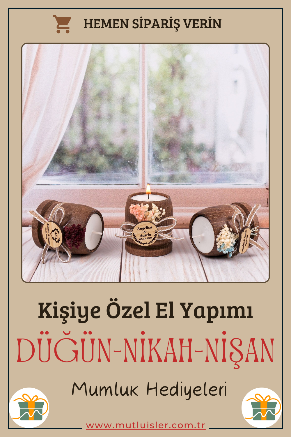 Kişiye Özel Ahşap Mumluk Düğün Hediyeleri, Nişan Hediyeleri, Nikah Hediyeleri