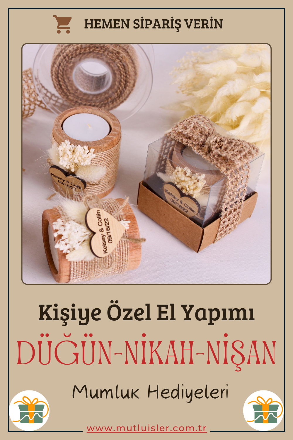 Kişiye Özel Ahşap Mumluk Düğün Hediyeleri, Nişan Hediyeleri, Nikah Hediyeleri