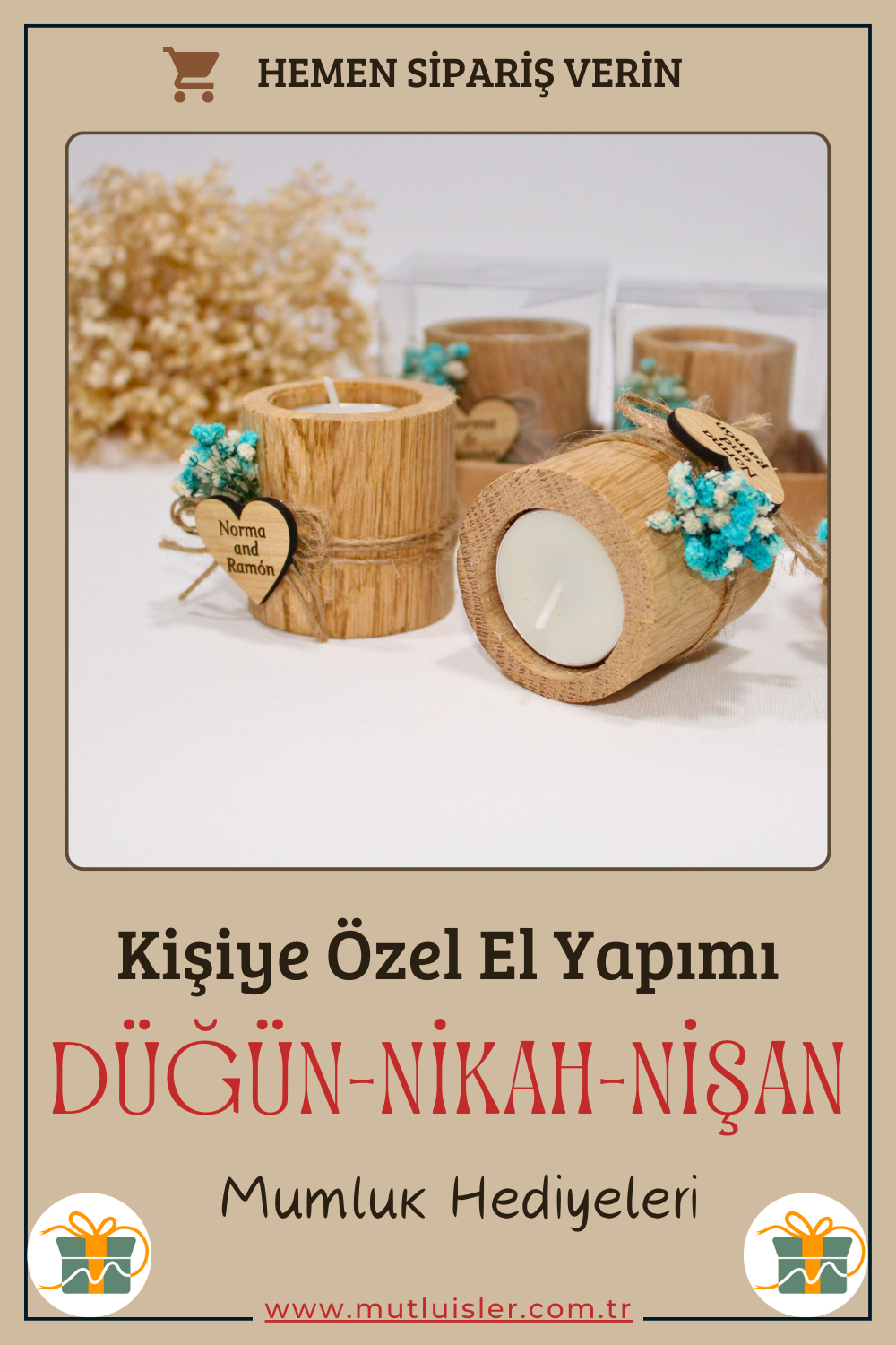 Kişiye Özel Ahşap Mumluk Düğün Hediyeleri, Nişan Hediyeleri, Nikah Hediyeleri