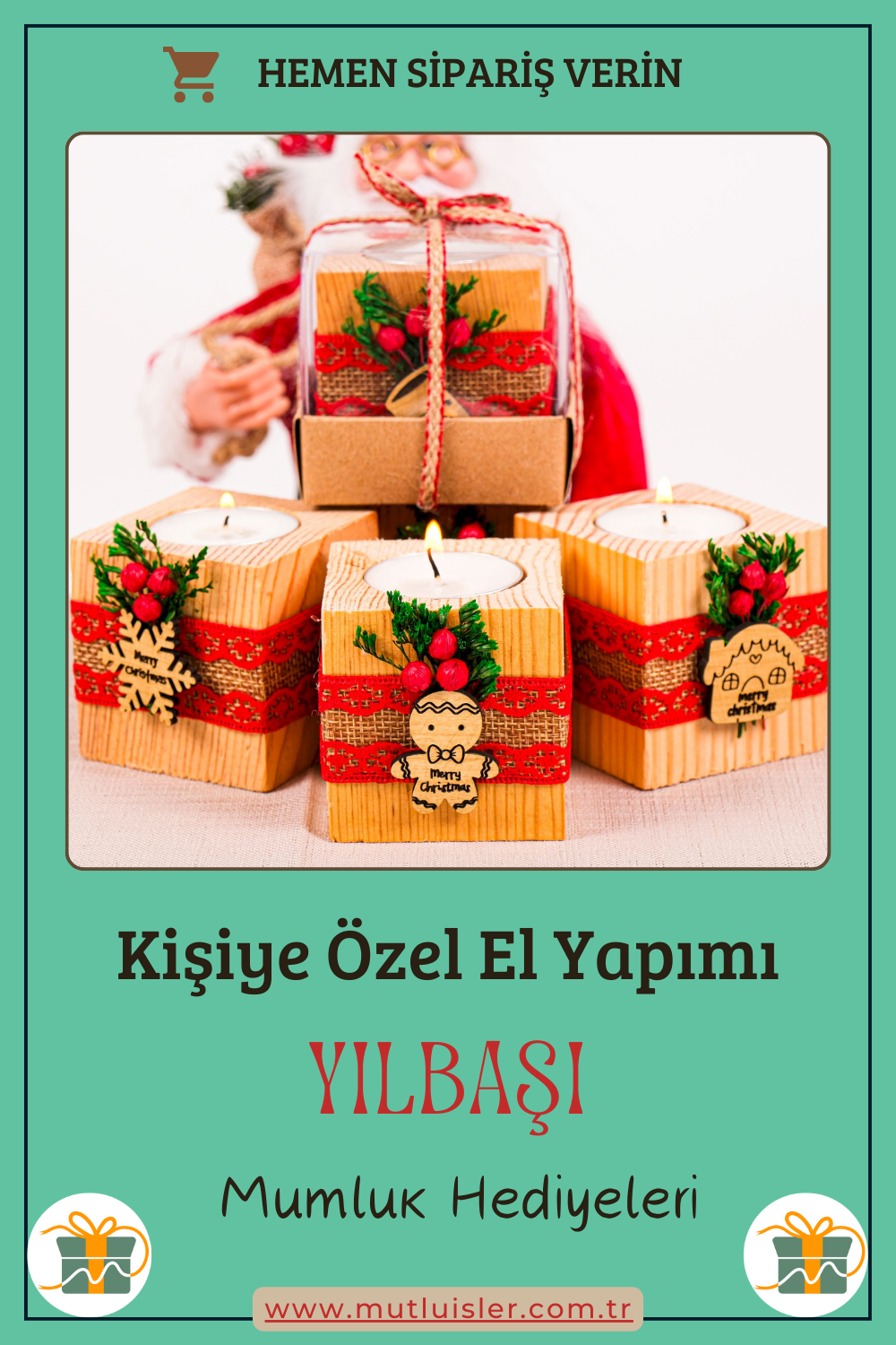 Kişiye Özel Yılbaşı Ahşap Mumluk | Unutulmaz Hediyeler
