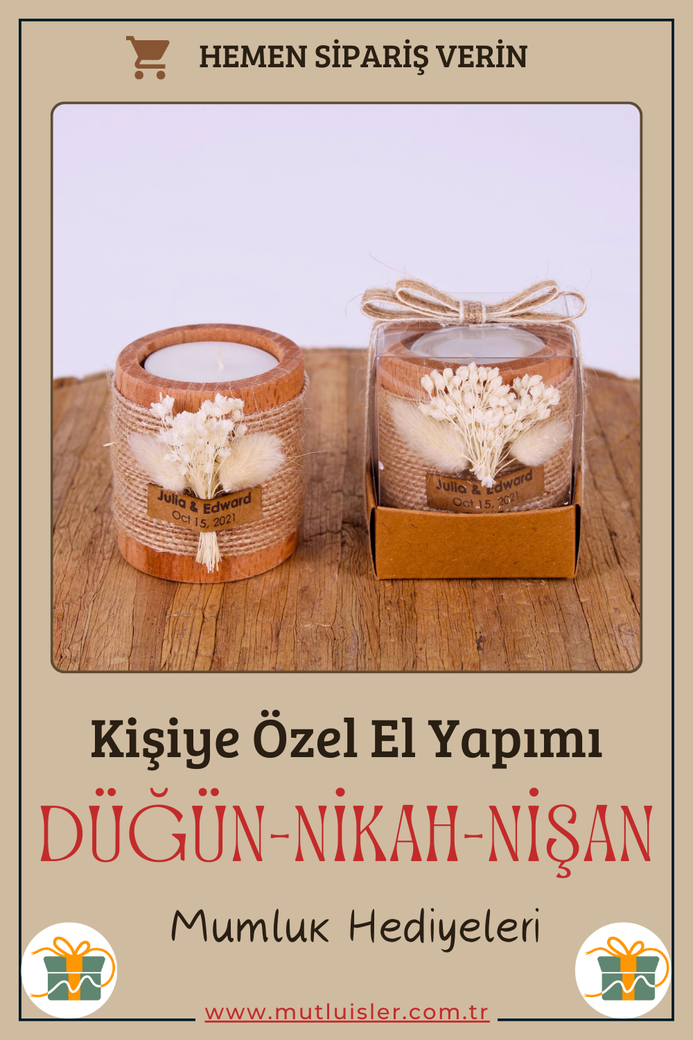 Kişiye Özel Ahşap Mumluk Düğün Hediyeleri, Nişan Hediyeleri, Nikah Hediyeleri