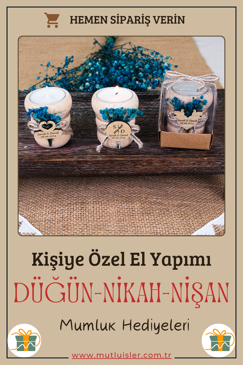 Kişiye Özel Ahşap Mumluk Düğün Hediyeleri, Nişan Hediyeleri, Nikah Hediyeleri