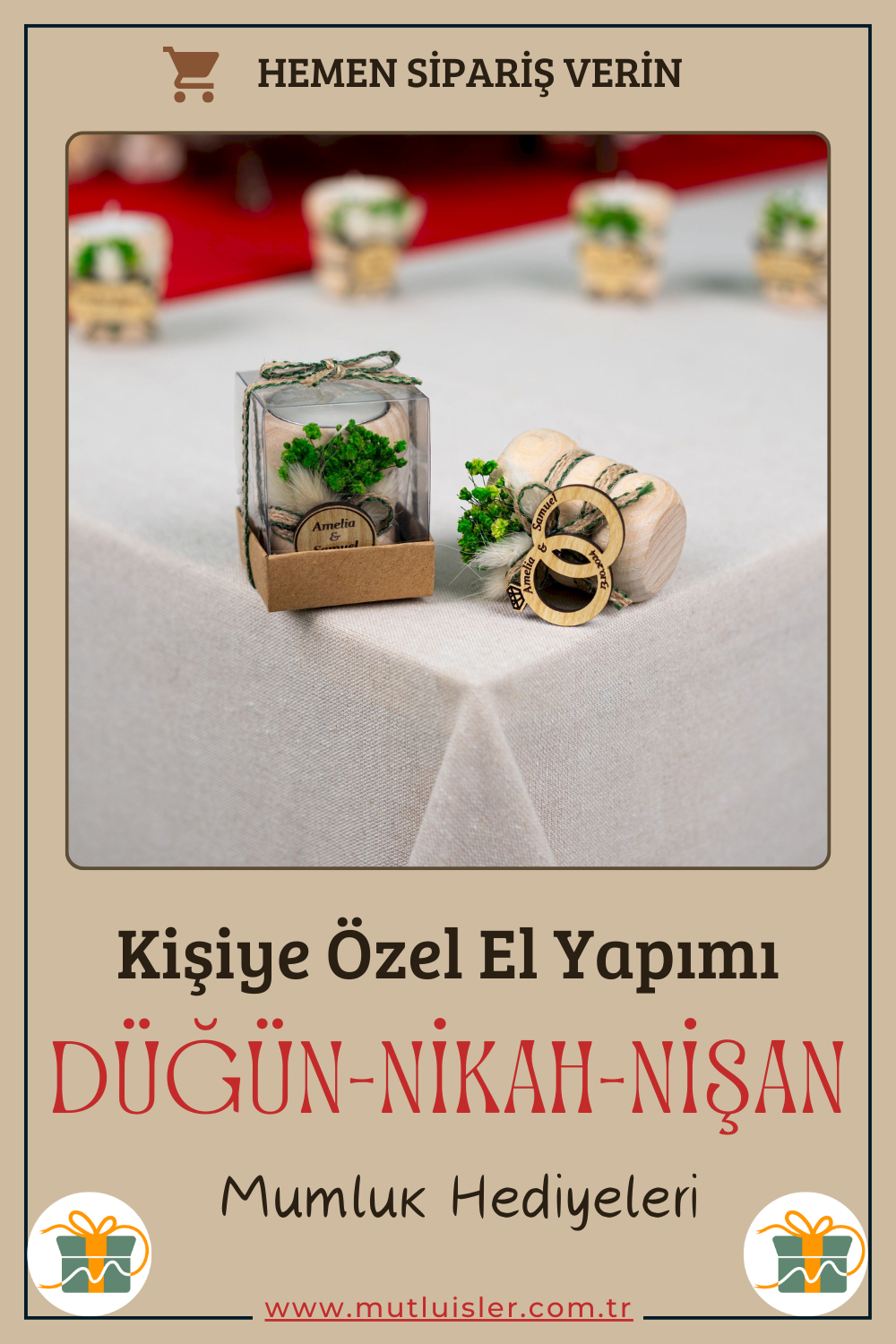 Kişiye Özel Ahşap Mumluk Düğün Hediyeleri, Nişan Hediyeleri, Nikah Hediyeleri