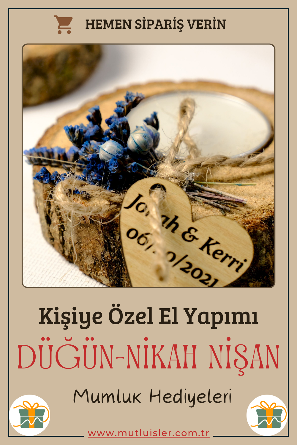 Kişiye Özel Ahşap Mumluk Düğün Hediyeleri, Nikah Hediyeleri, Nişan Hediyeleri