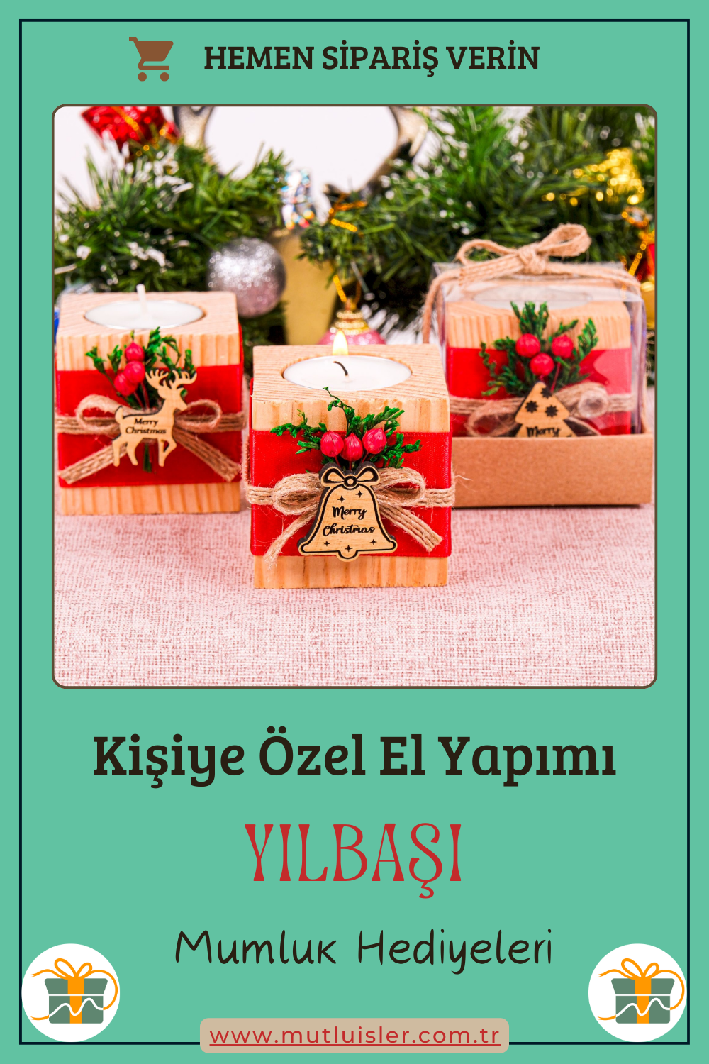 Kişiye Özel Yılbaşı Ahşap Mumluk | Unutulmaz Hediyeler