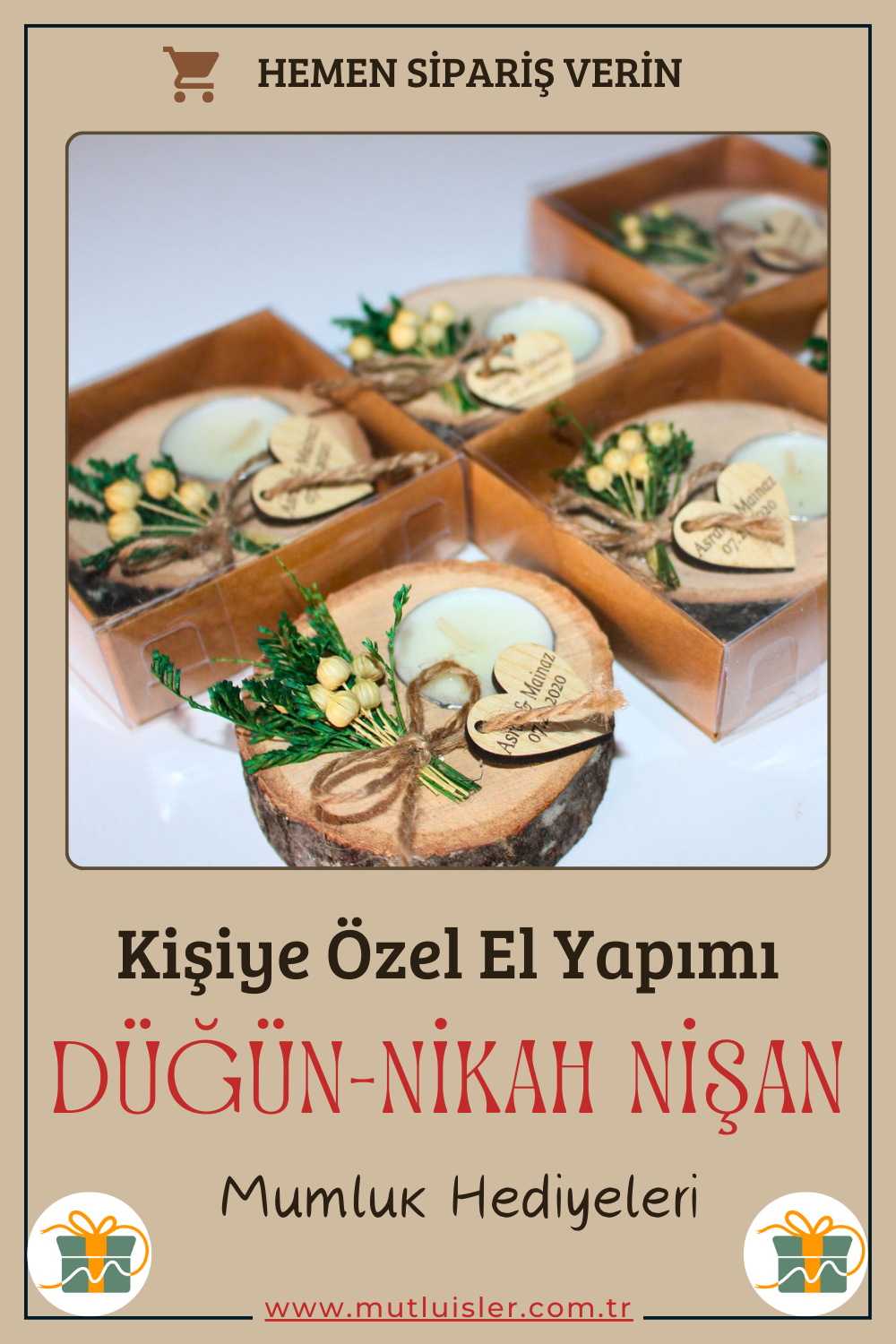 Kişiye Özel Ahşap Mumluk Düğün Hediyeleri, Nikah Hediyeleri, Nişan Hediyeleri
