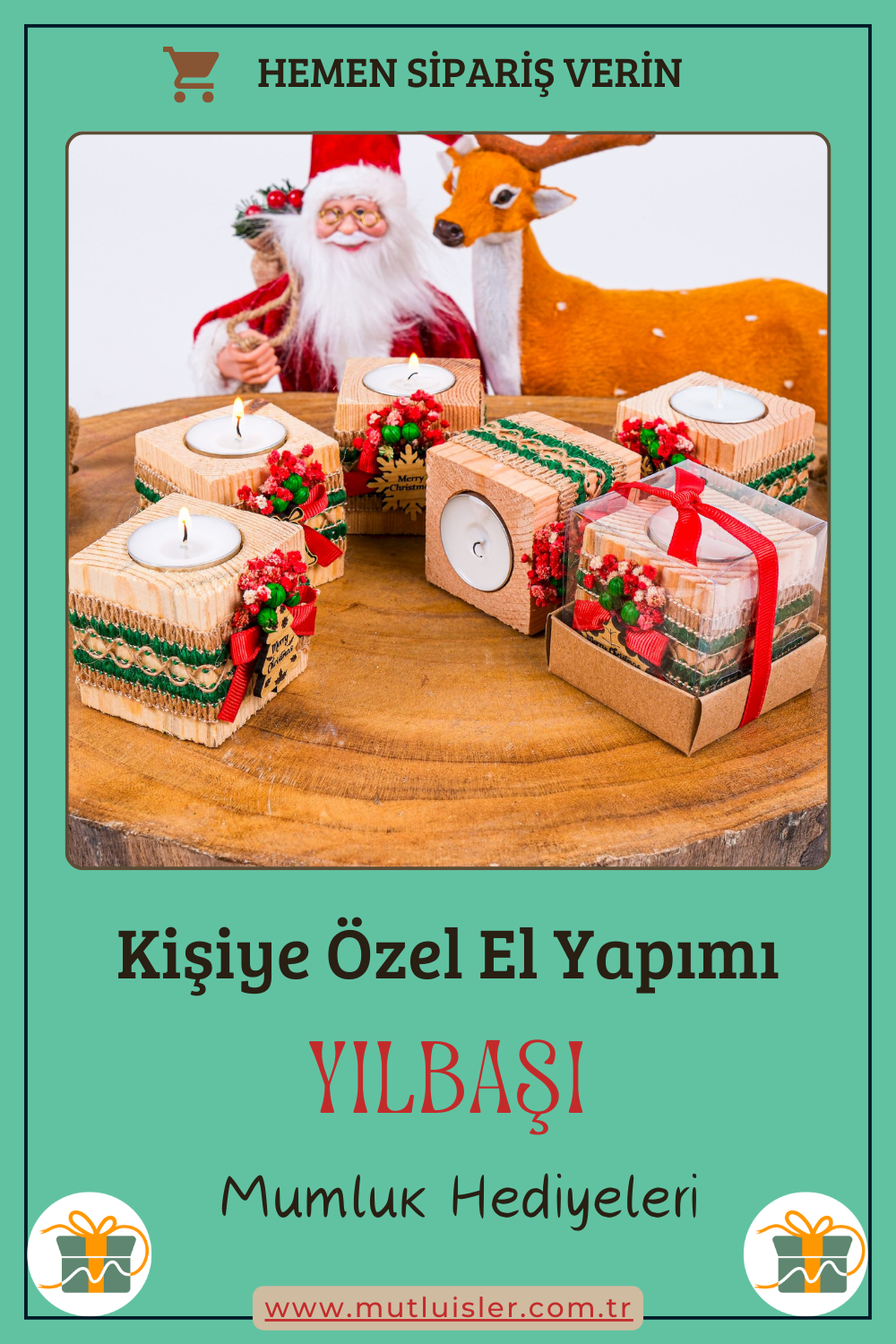 Kişiye Özel Yılbaşı Ahşap Mumluk | Unutulmaz Hediyeler