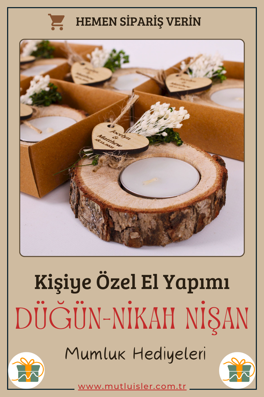 Kişiye Özel Ahşap Mumluk Düğün Hediyeleri, Nikah Hediyeleri, Nişan Hediyeleri