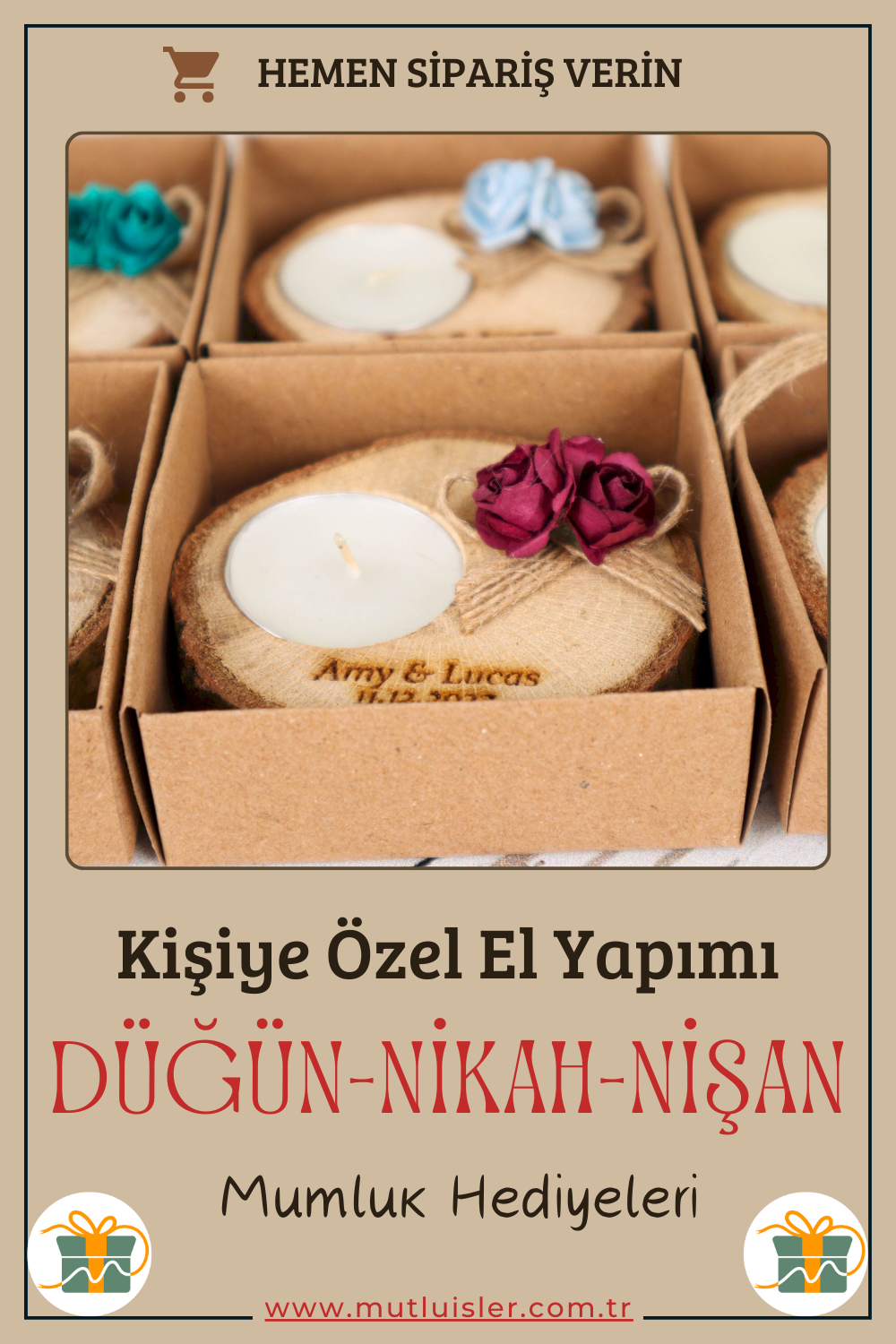Kişiye Özel Ahşap Mumluk Düğün Hediyeleri, Nikah Hediyeleri, Nişan Hediyeleri
