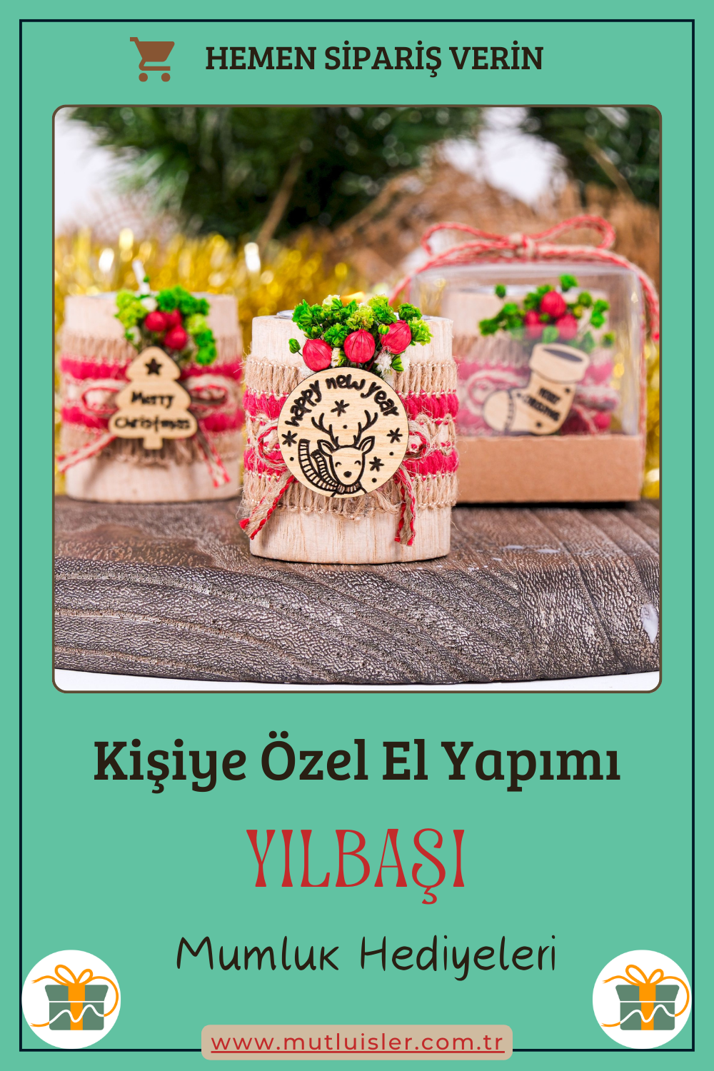 Kişiye Özel Yılbaşı Ahşap Mumluk | Unutulmaz Hediyeler