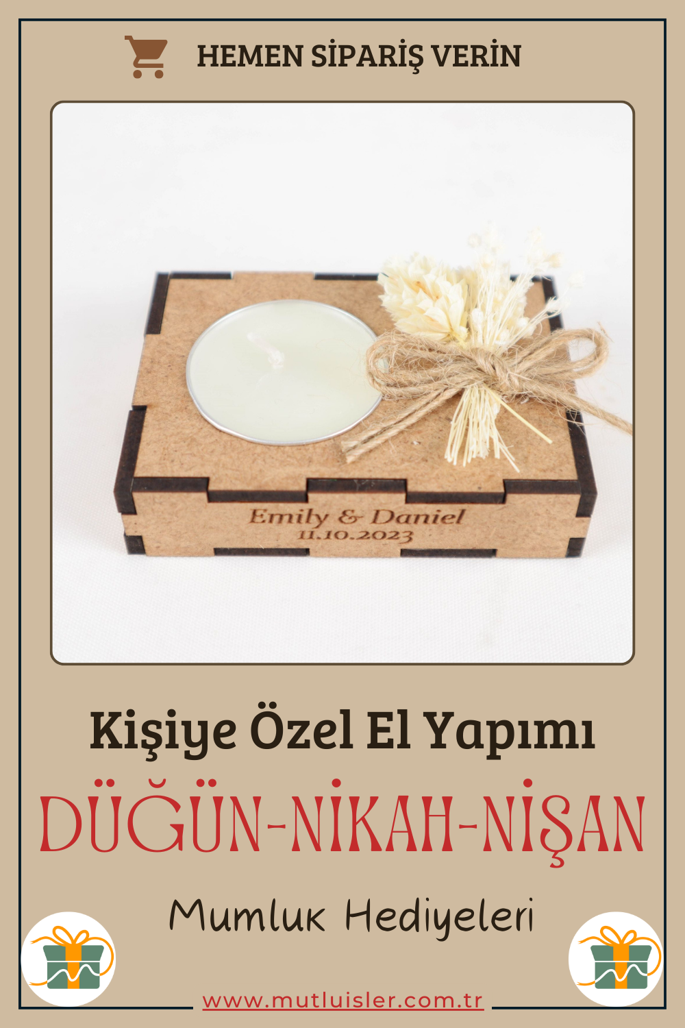 Kişiye Özel Ahşap Mumluk Düğün Hediyeleri, Nikah Hediyeleri, Nişan Hediyeleri
