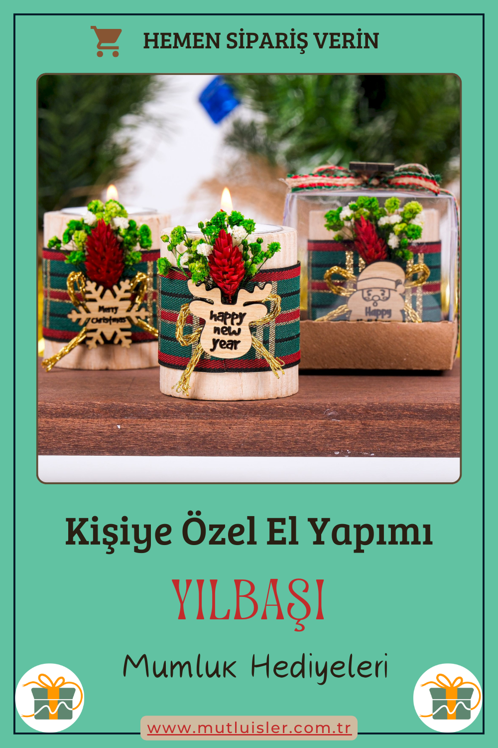 Kişiye Özel Yılbaşı Ahşap Mumluk | Unutulmaz Hediyeler