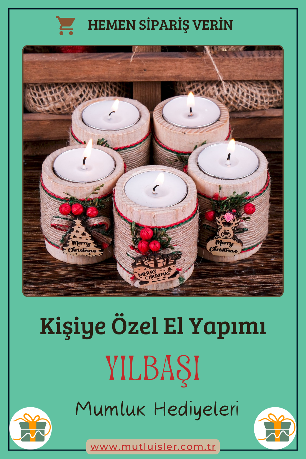 Kişiye Özel Yılbaşı Ahşap Mumluk | Unutulmaz Hediyeler