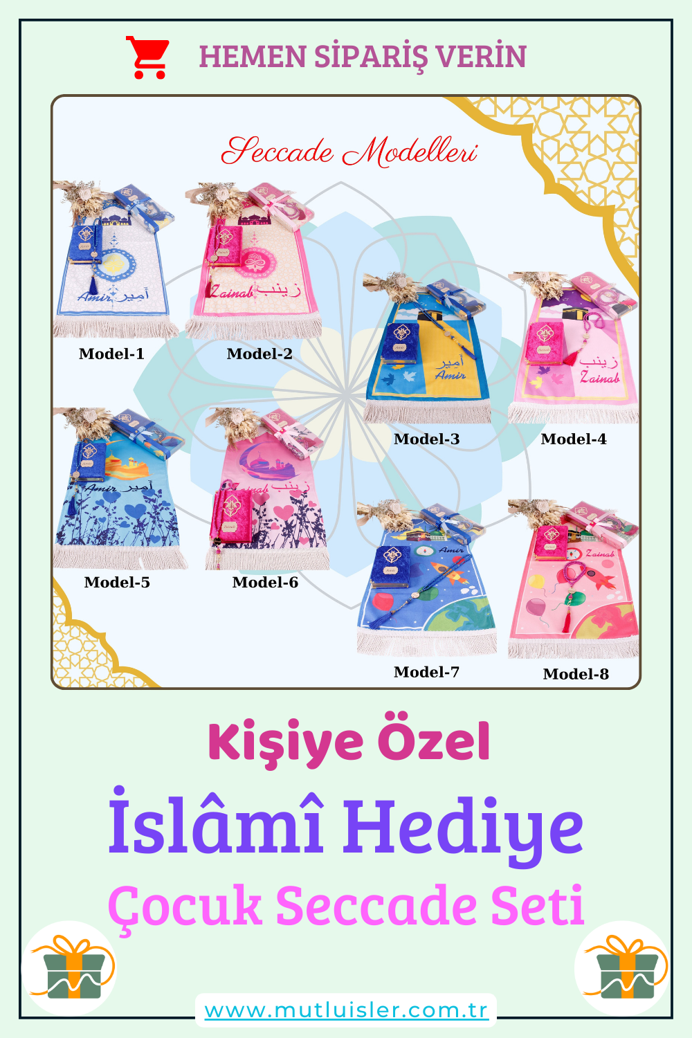 İsme Özel Çocuk İçin Seccade Kuran Tesbih Hediye Seti, Hediyelik İsimli Seccade Seti