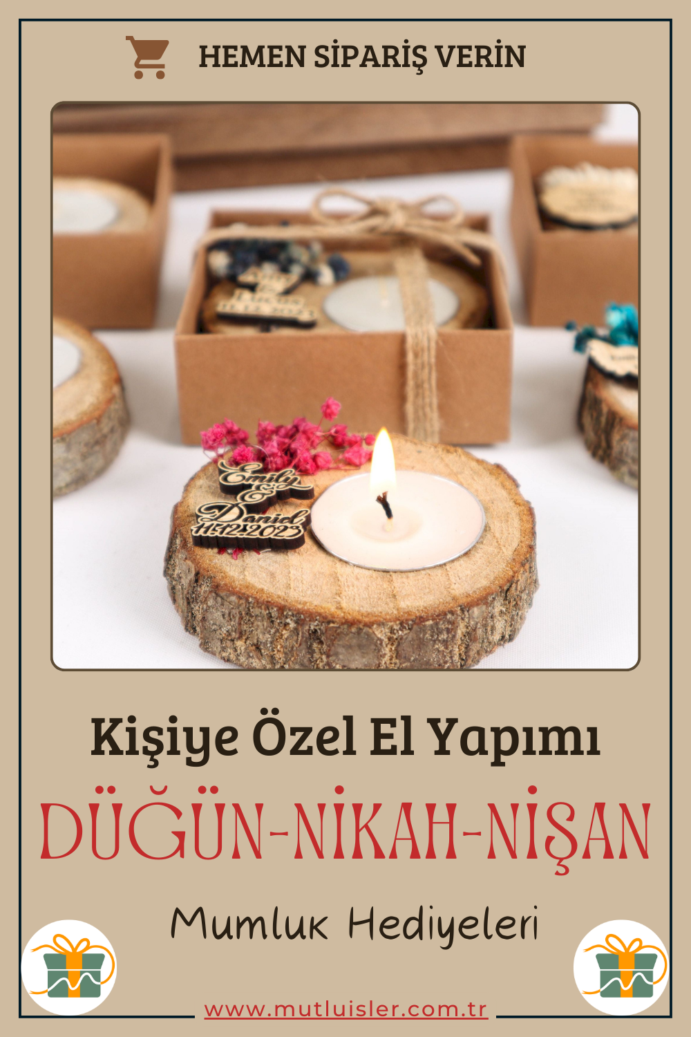 Kişiye Özel Ahşap Mumluk Düğün Hediyeleri, Nikah Hediyeleri, Nişan Hediyeleri