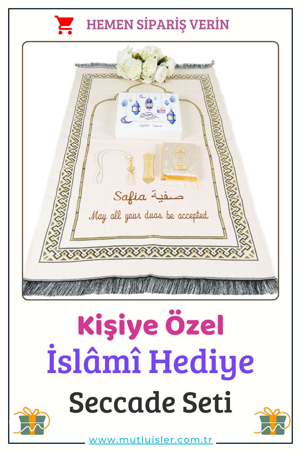 Kişiselleştirilmiş İsme Özel Seccade Kuran Tesbih Yasin Hediye Seti, Ramazan Hediyelik Kişiye Özel Seccade Seti