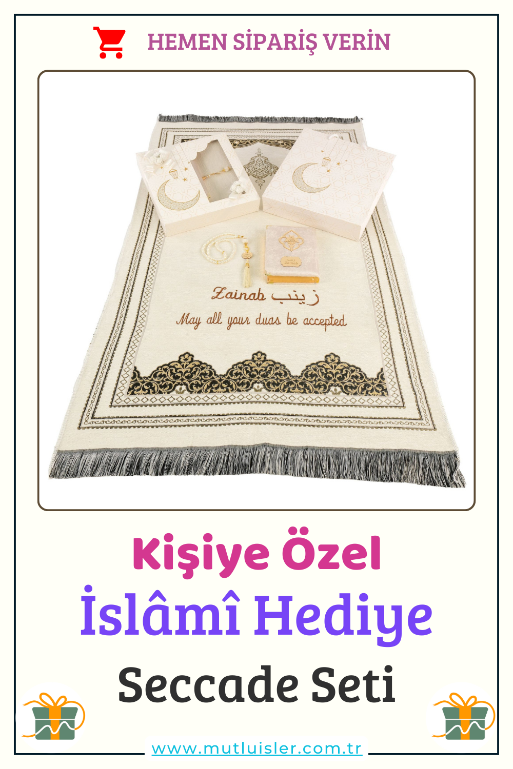 Kişiselleştirilmiş İsme Özel Seccade Kuran-ı Kerim Tespih Hediye Seti, Hediyelik İsimli Seccade Seti