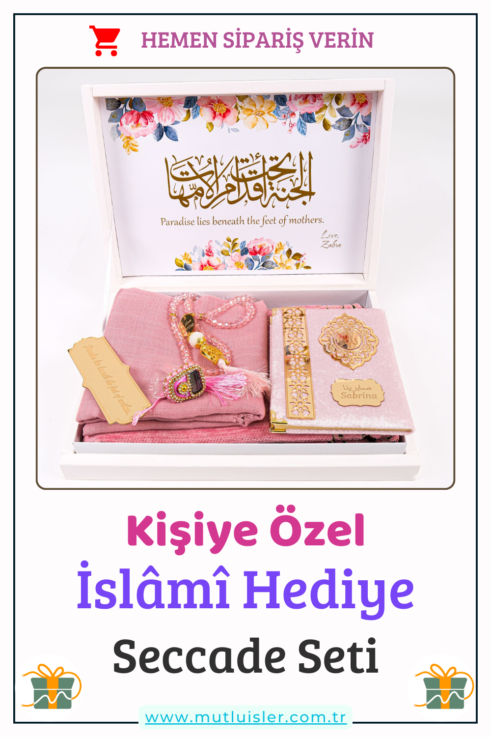 Anneler Günü Kişiselleştirilmiş İsme Özel Seccade Yasin Kitabı Tesbih Hediye Seti, Hediyelik İsimli Seccade Seti