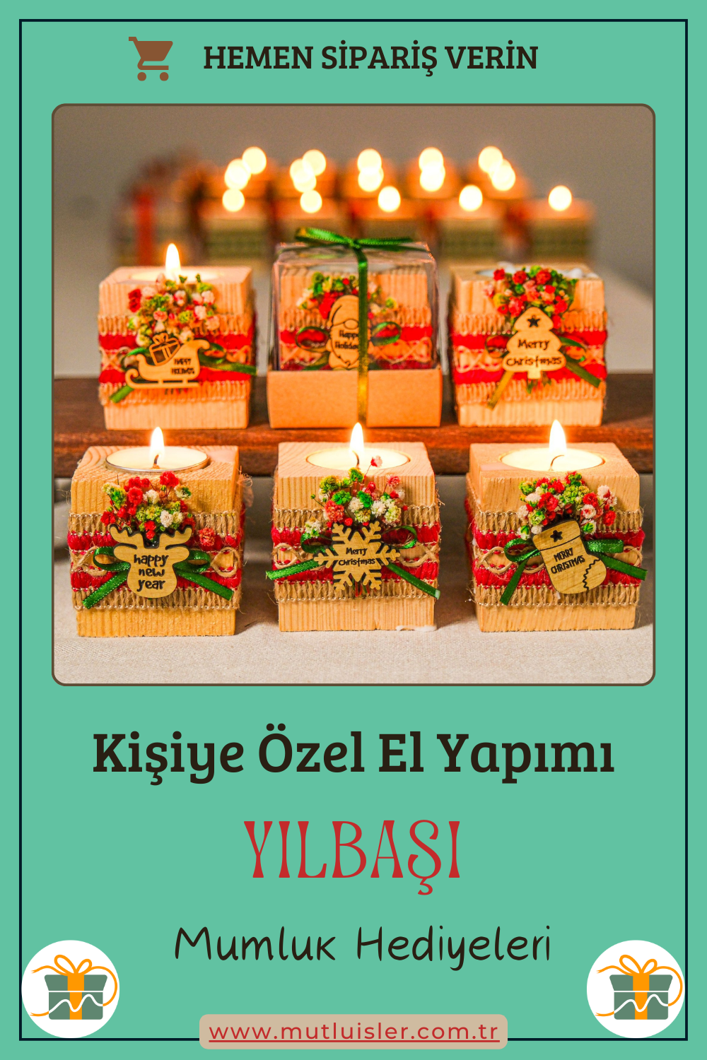 Kişiye Özel Yılbaşı Ahşap Mumluk | Unutulmaz Hediyeler