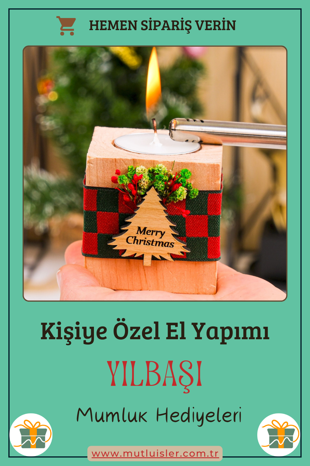 Kişiye Özel Yılbaşı Ahşap Mumluk | Unutulmaz Hediyeler