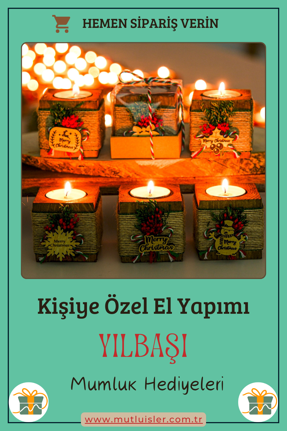 Kişiye Özel Yılbaşı Ahşap Mumluk | Unutulmaz Hediyeler