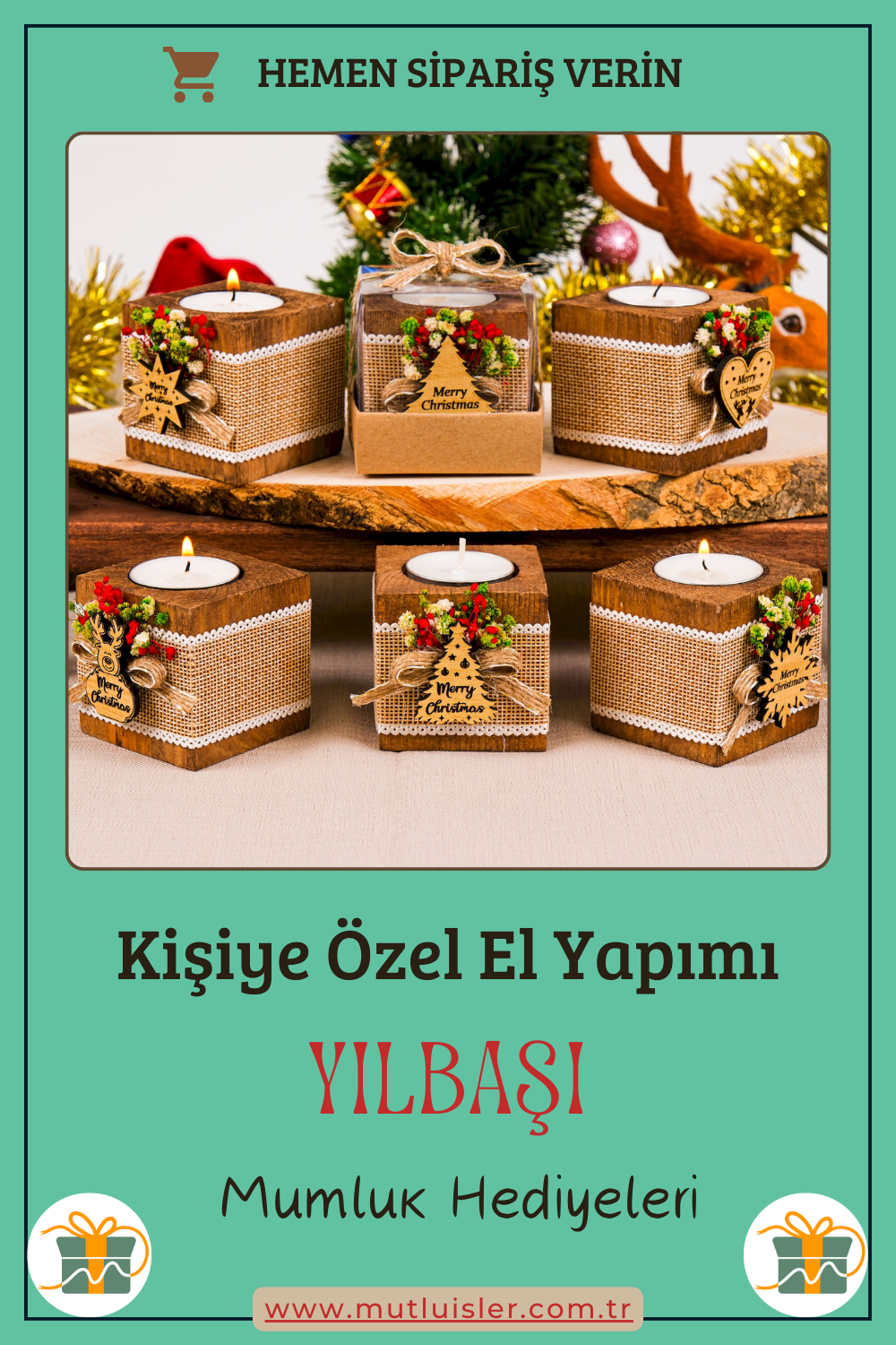 Kişiye Özel Yılbaşı Ahşap Mumluk | Unutulmaz Hediyeler