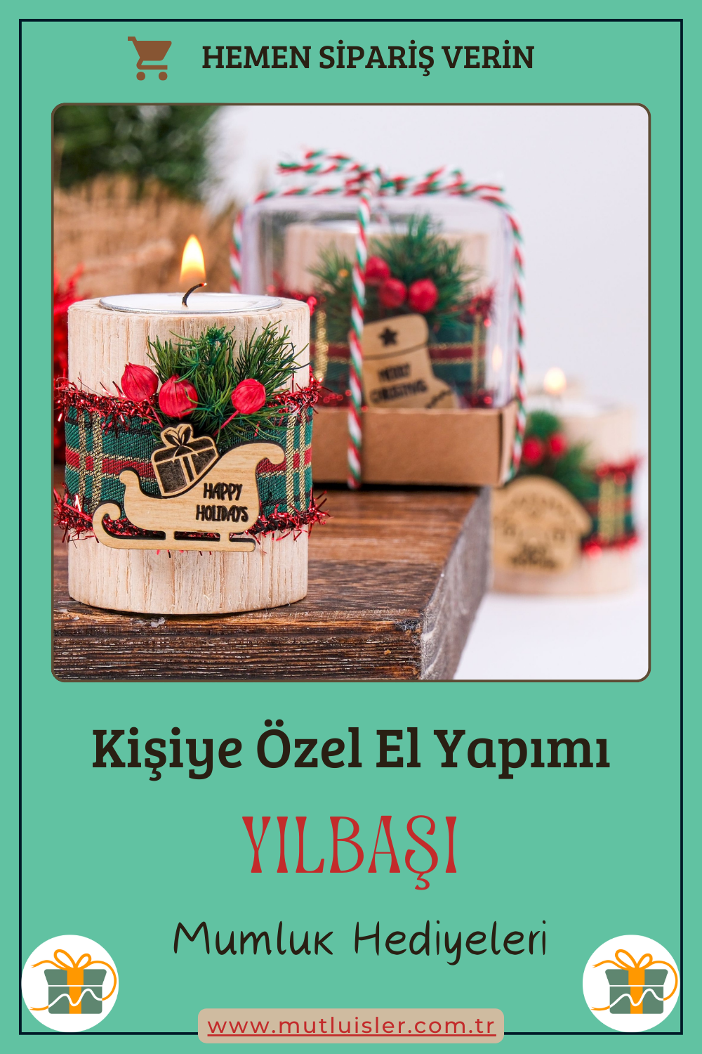 Kişiye Özel Yılbaşı Ahşap Mumluk | Unutulmaz Hediyeler