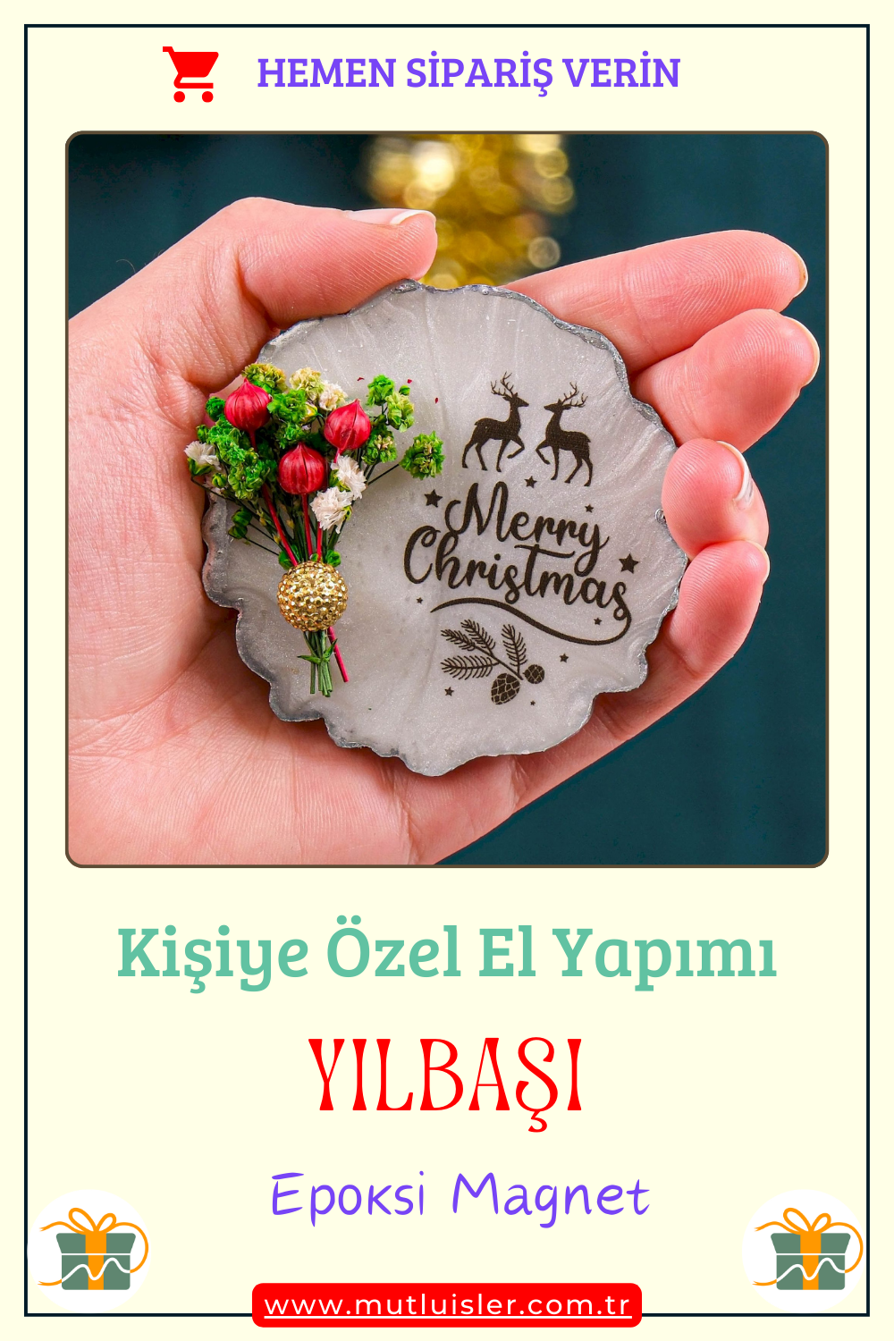 Kişiselleştirilmiş Yılbaşı Buzdolabı Süsleri, Hediyelik Epoksi Magnet, Yeni Yıl Magneti