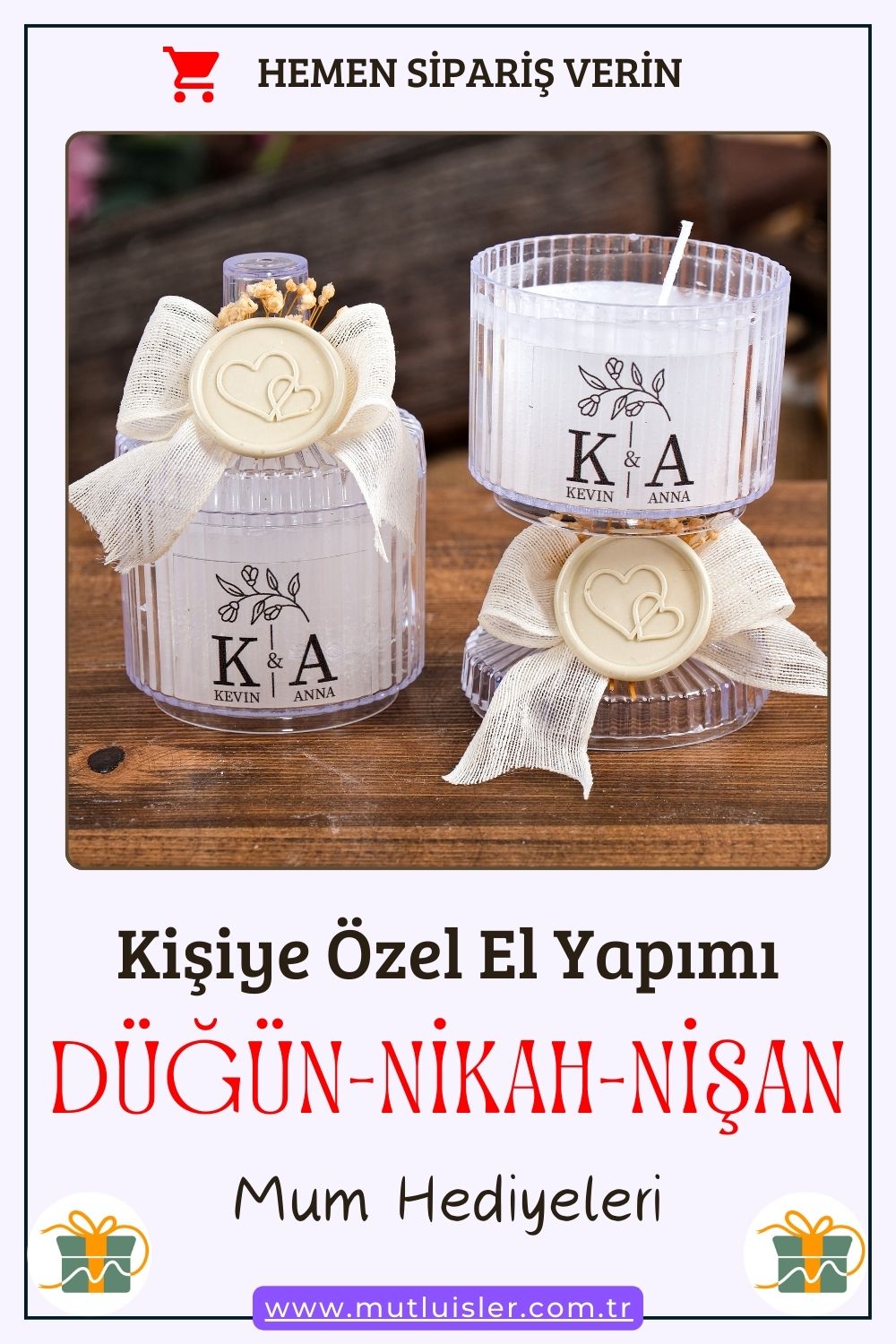 Kişiye Özel Mum Mika Kutu Düğün Hediyeleri, Kına Hediyeleri, Nikah Hediyeleri