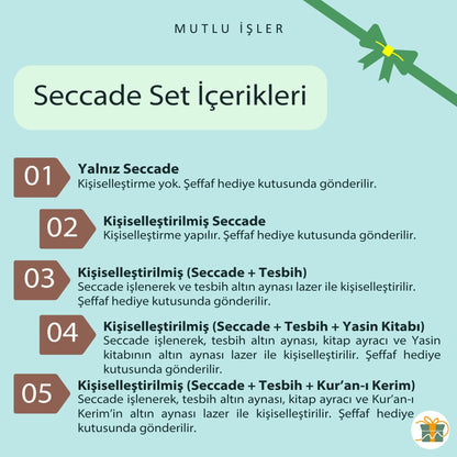 Kişiselleştirilmiş İsme Özel Seccade Kuran Tesbih Yasin Hediye Seti, Ramazan Hediyelik Kişiye Özel Seccade Seti