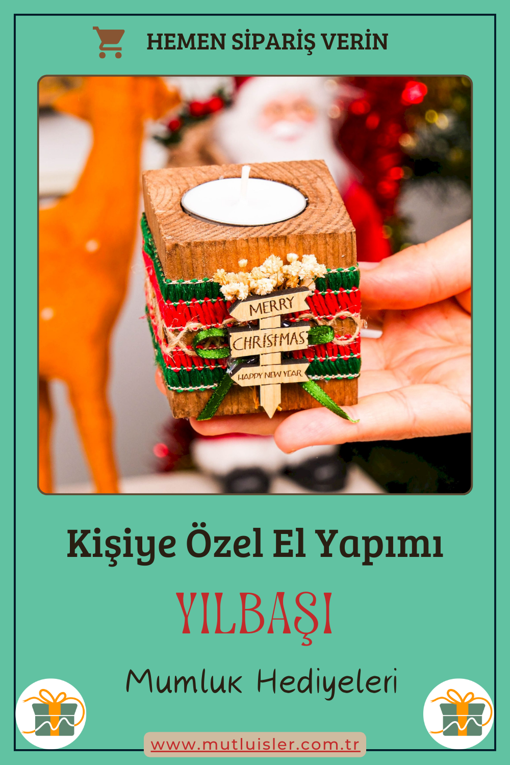 Kişiye Özel Yılbaşı Ahşap Mumluk | Unutulmaz Hediyeler