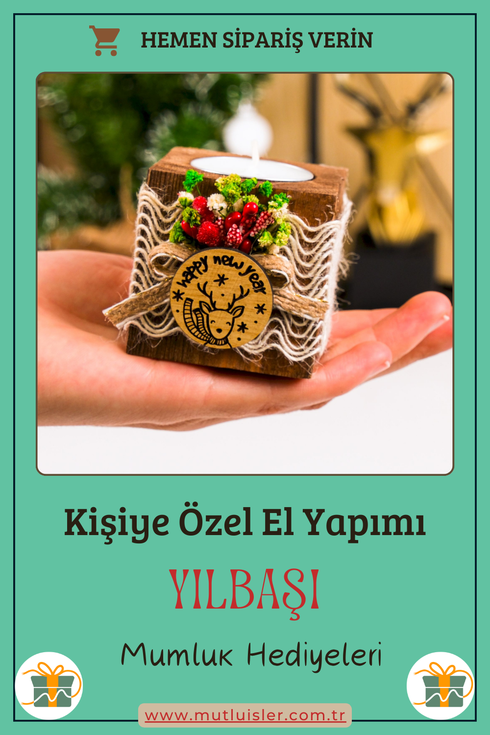 Kişiye Özel Yılbaşı Ahşap Mumluk | Unutulmaz Hediyeler