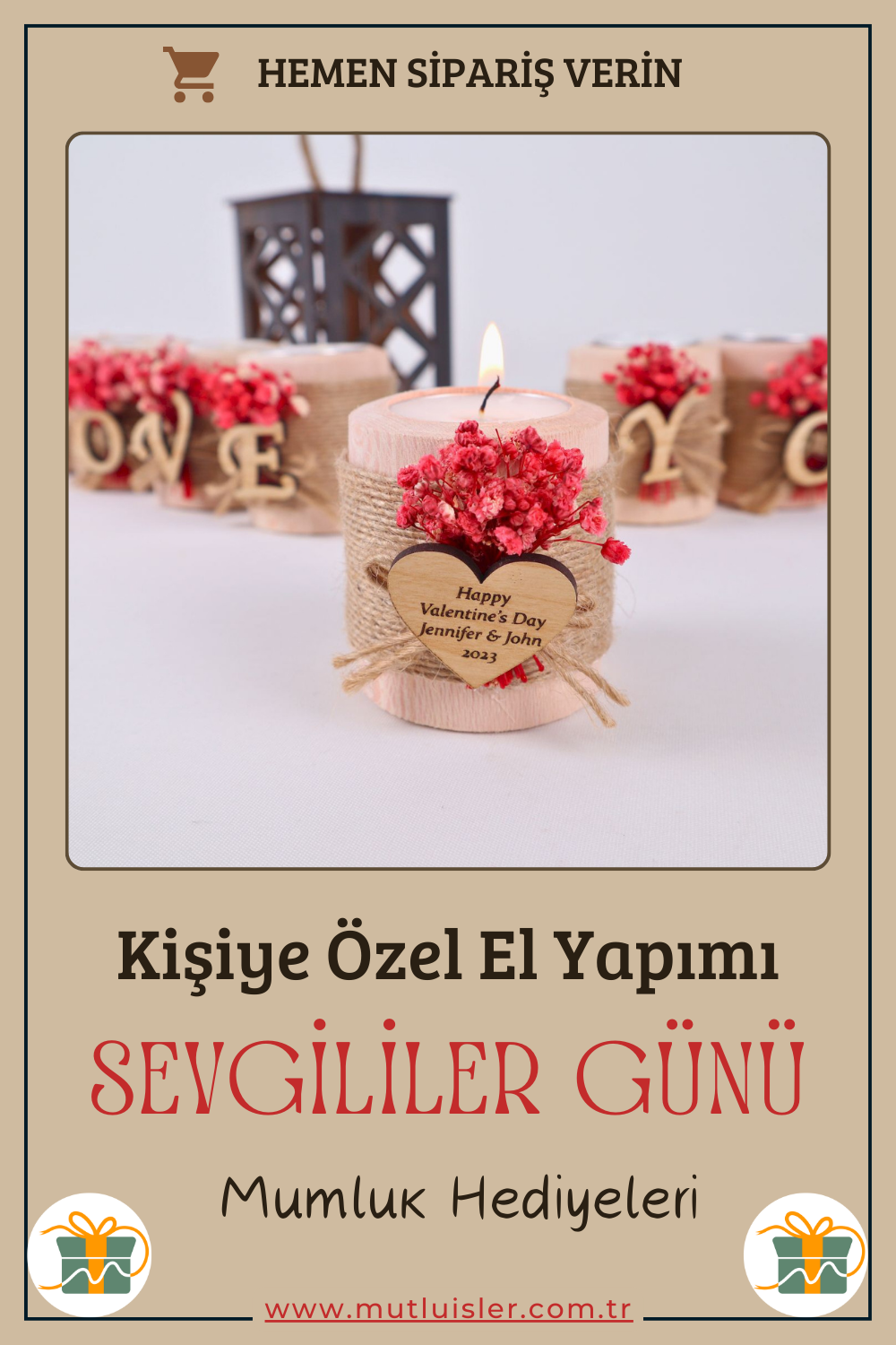 Sevgililer Günü Kişiye Özel Ahşap Mumluk, Düğün Hediyeleri, Nişan Hediyeleri, Nikah Hediyeleri