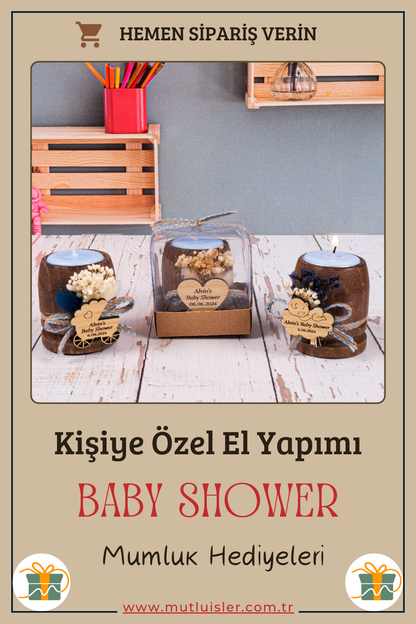 Kişiye Özel Ahşap Mumluk Baby Shower Hediyeleri, Bebek Şekeri