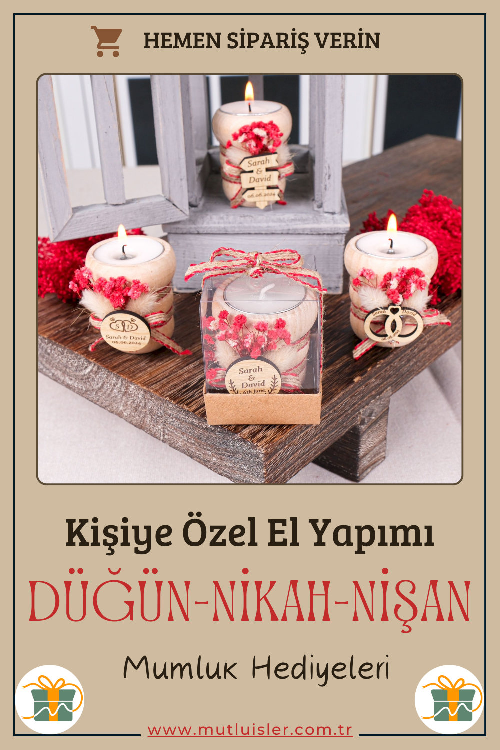 Kişiye Özel Ahşap Mumluk Düğün Hediyeleri, Nişan Hediyeleri, Nikah Hediyeleri